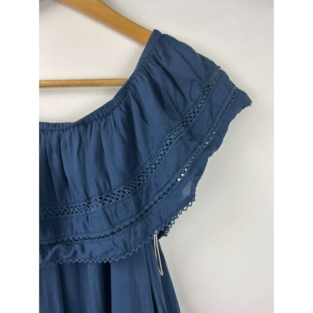 Aritzia Wilfred Women's Small Dress Navy Blue Off the Shoulder Ruffle Retail - Picture 6 of 10